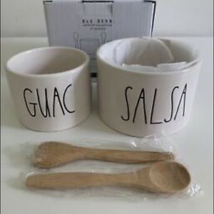 Rae Dunn Salsa & Guacamole Set w/ Bamboo Spoons.